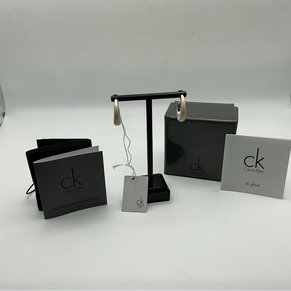 Calvin Klein CK Gloss Hoop Earrings NWT Box COA